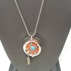 Native Aromatherapy Diffuser Necklace Silver Turquoise‎ Dream Catcher with Chain